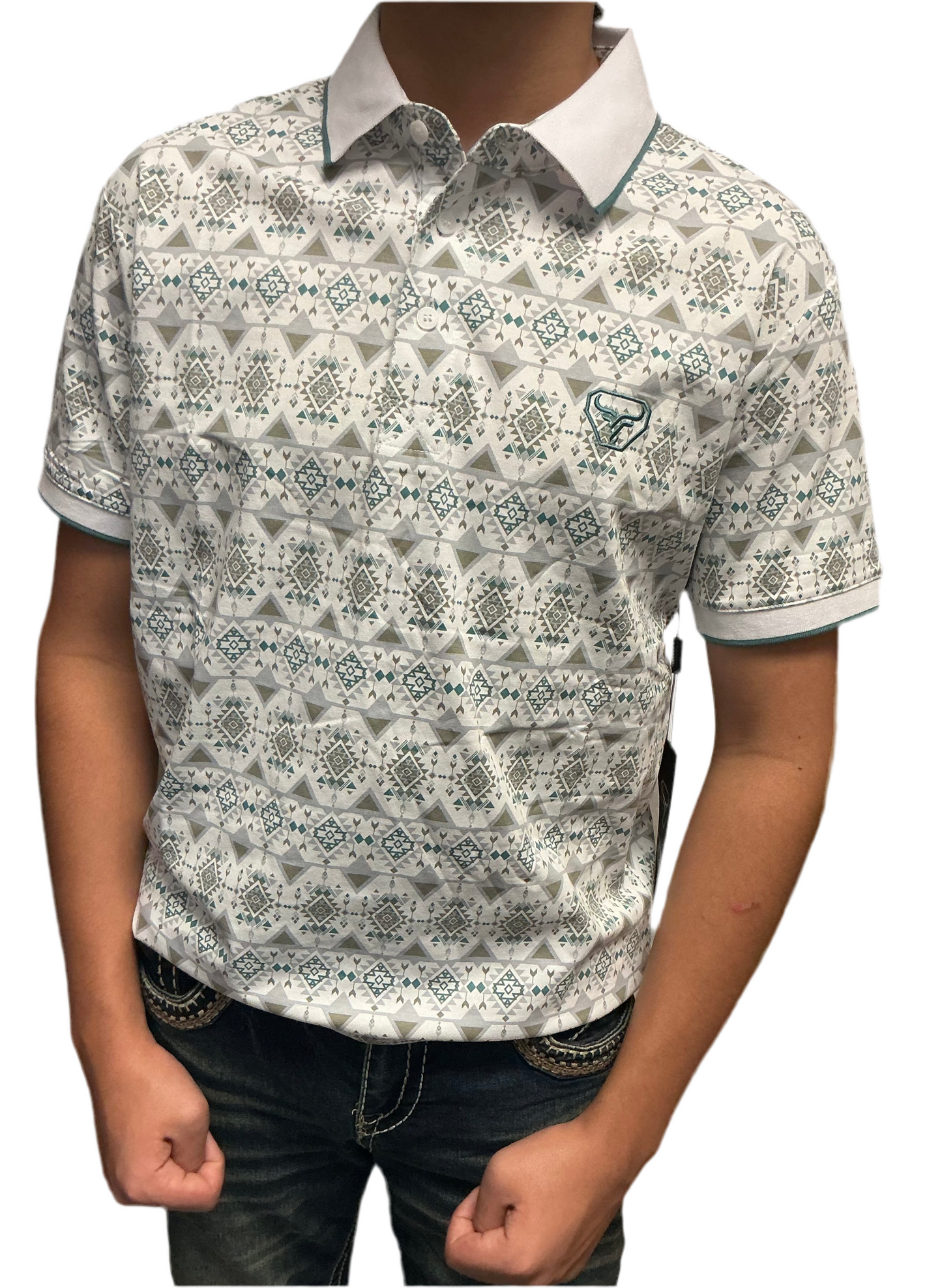 Lamasini men’s Polo LAM28226 White/teal and grey modern fit