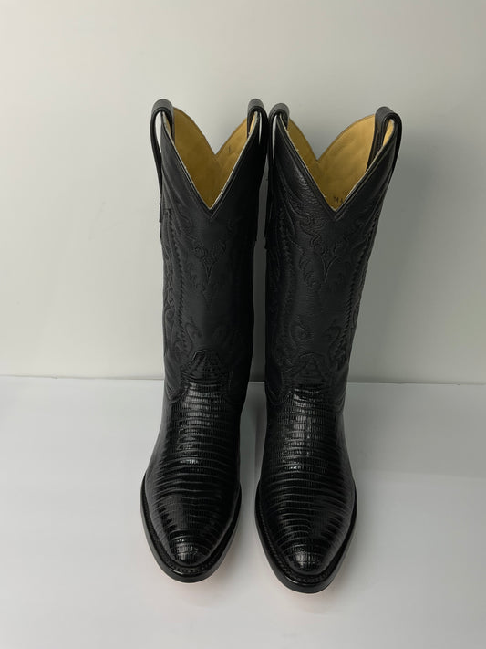 Lizard Teju black (iguana Negro) Arango Exotic Men Boot Semi-Oval