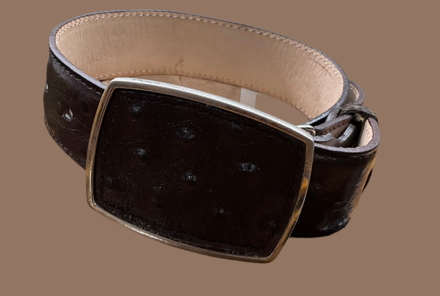 Mens Belt Ostrich Imitation Tabacco