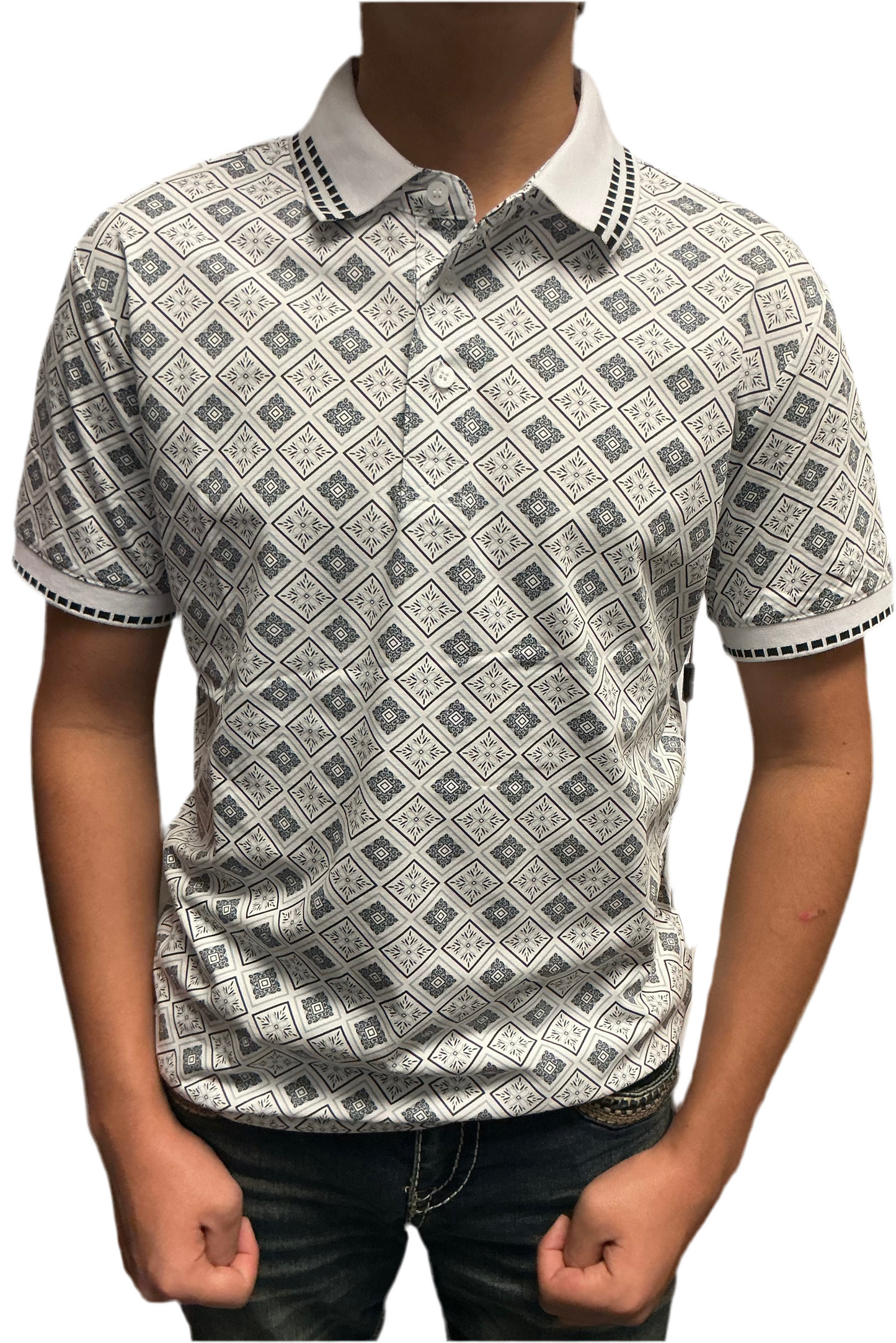 Montero Men’s Polo MT36011 White/black / grey Modern fit