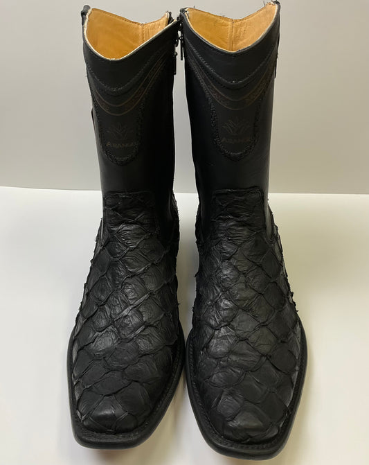 Arampaima fish skin black zipper (pescado piraruco) Arango exotic men boot Europea