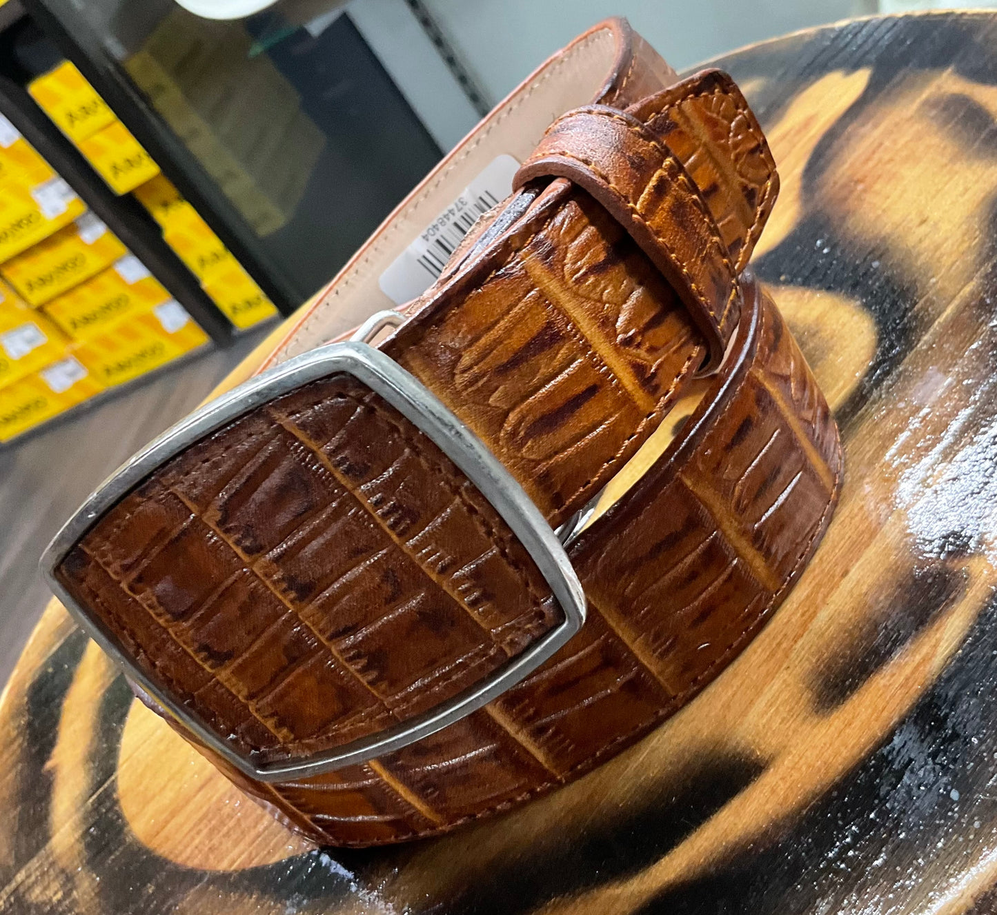 Mens Belt Crocodile Imitation Belly Cogñac