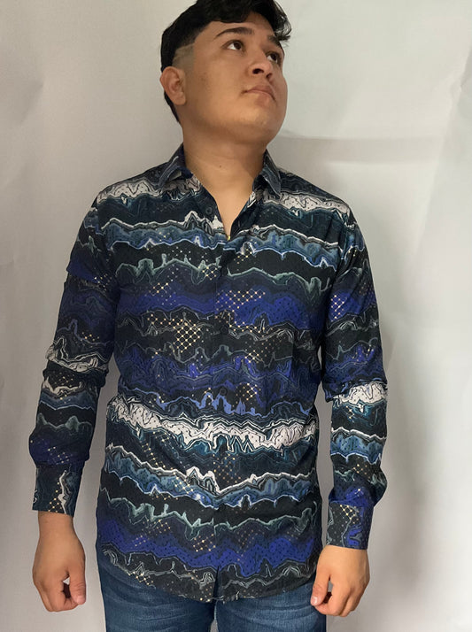 Platini Blue Black Abstract Men Shirt