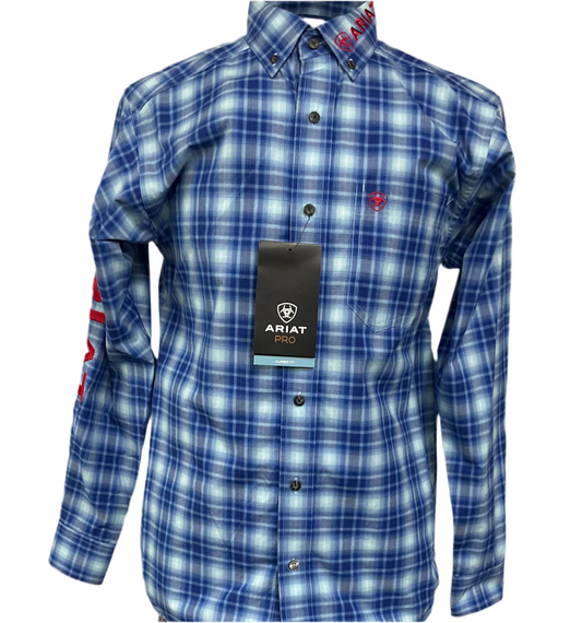 Ariat Cerulean Blue/Azul Pro Series Classic Fit Long Sleeve (Manga Larga) Mens Shirt (Camisa Caballero)