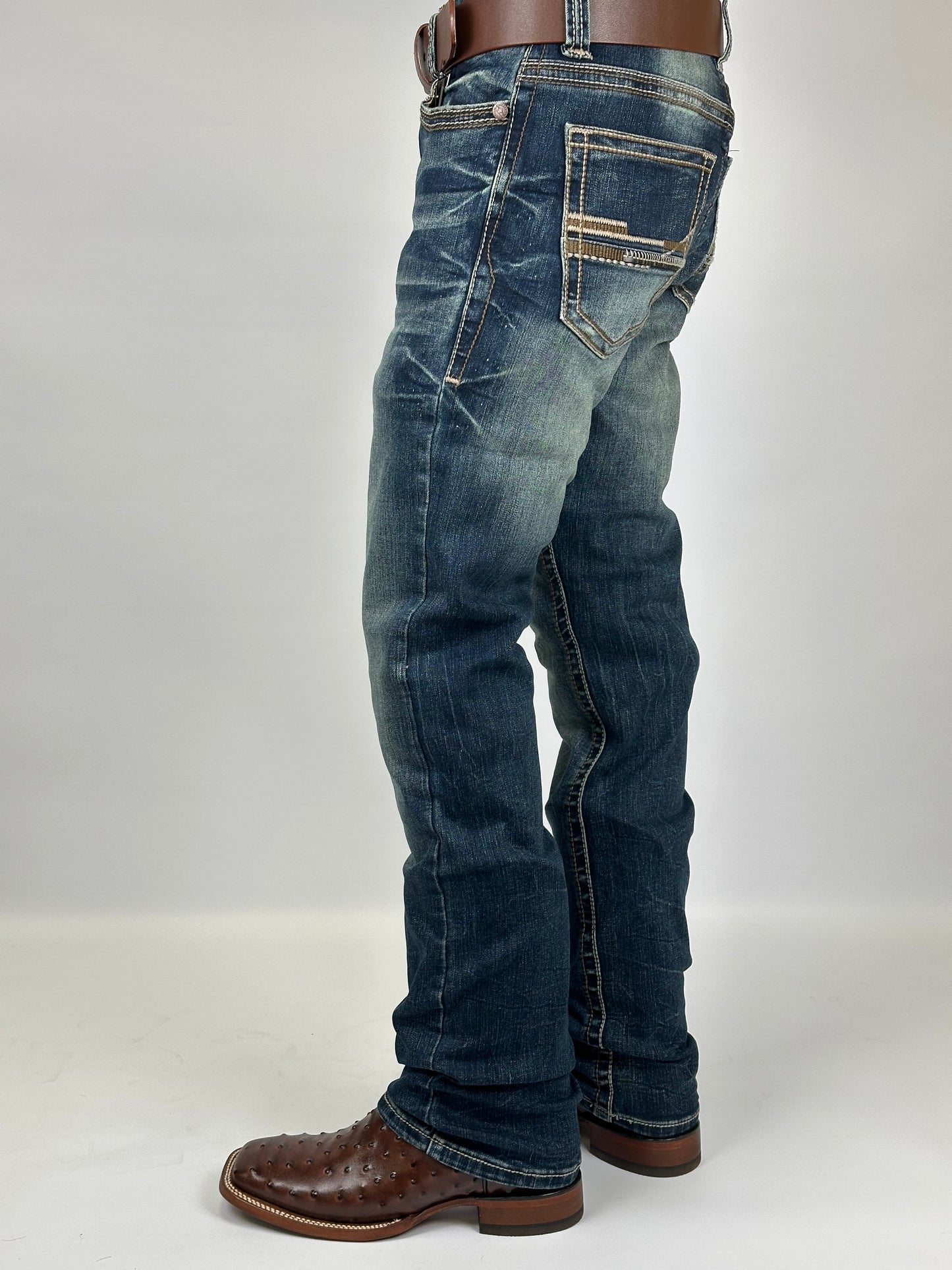 Montero MT4671-DK Dark Vintage Wash Men’s Modern Boot Cut Stretch Jeans