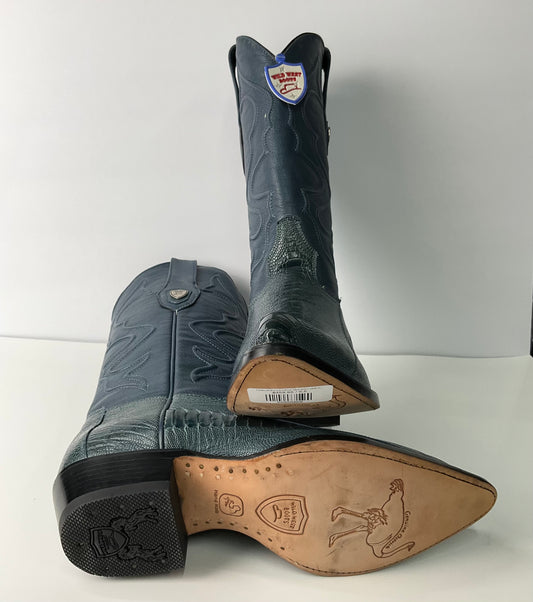 Exotic foot print ostrich blue jean( pata de avestruz azul) Wild West exotic Men Boot puntal