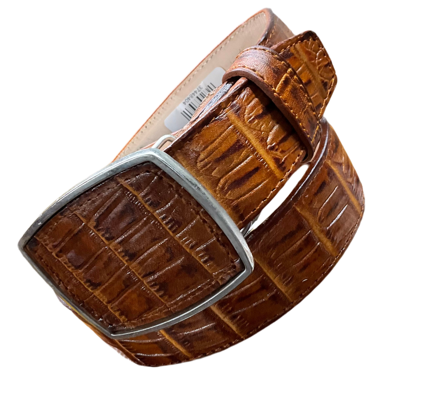 Mens Belt Crocodile Imitation Belly Cogñac