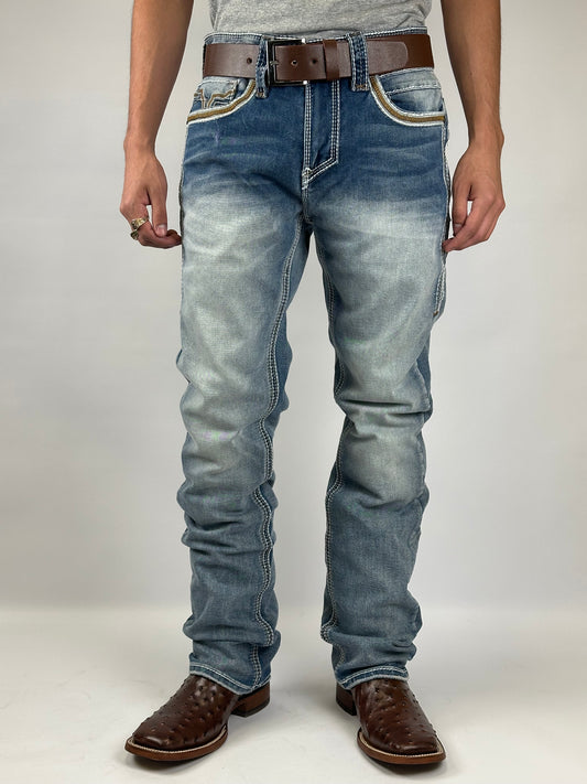 Lamasini LAM-26501 Medium Blue Men’s Boot Cut Stretch Jeans