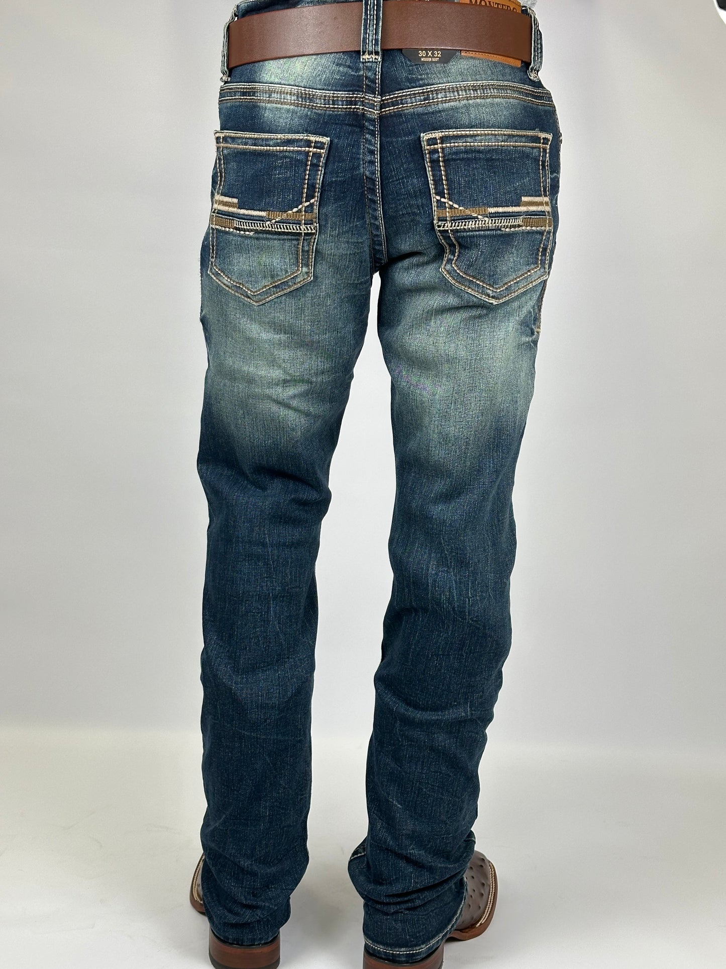 Montero MT4671-DK Dark Vintage Wash Men’s Modern Boot Cut Stretch Jeans