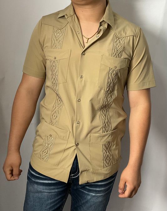 Platini Performance Feature Full Tan/Beige Mens Shirt/Camisa Caballero