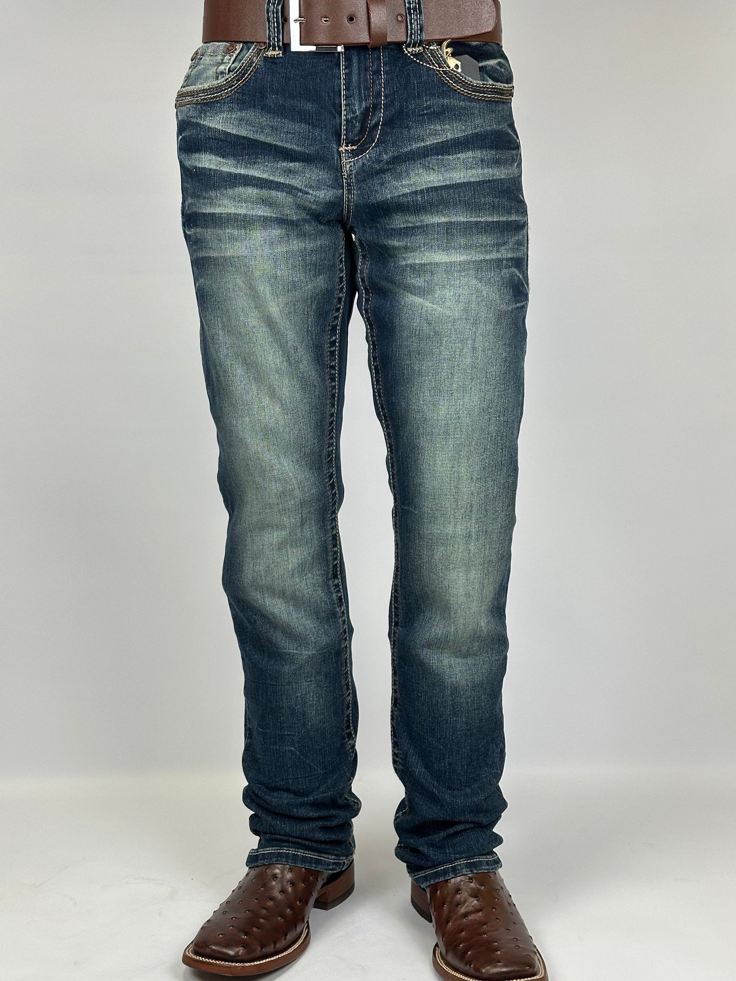 Montero MT4671-DK Dark Vintage Wash Men’s Modern Boot Cut Stretch Jeans