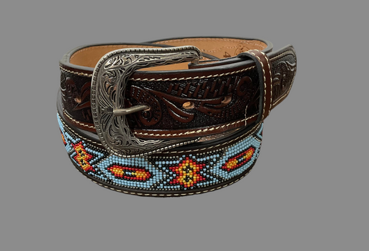 Leather Beaded Dark Brown Belt