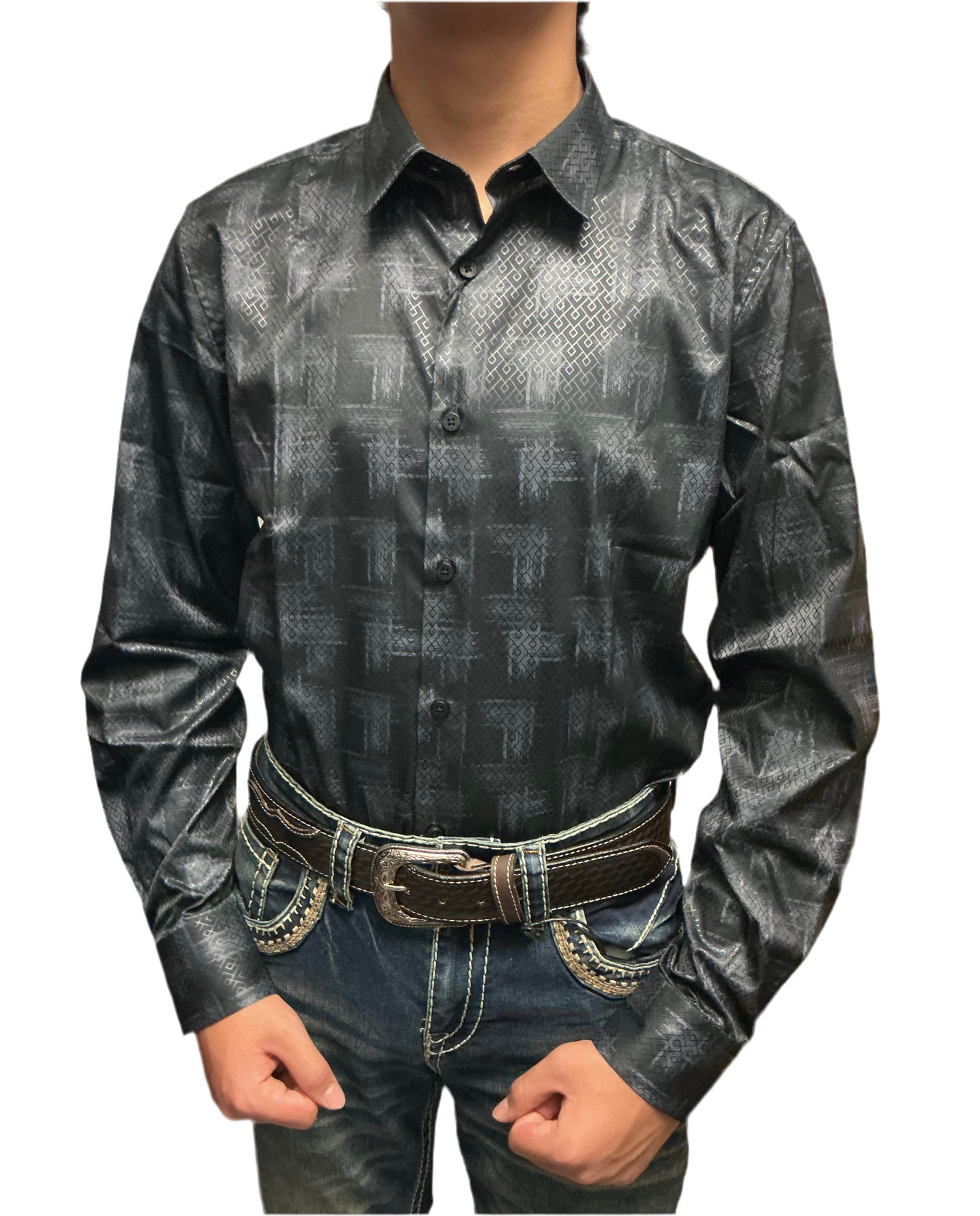 Platini men’s shirt FLP10950 black ( camisa de hombre Platini ) modern fit stretch
