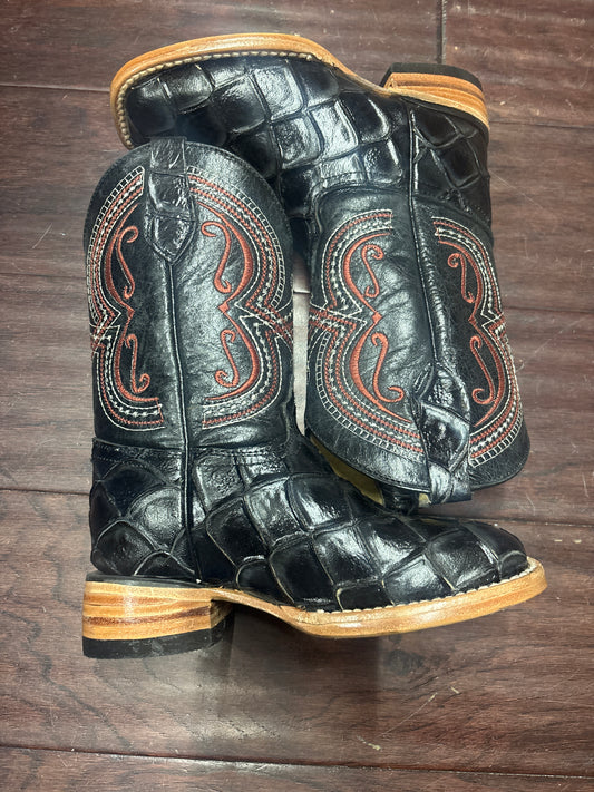 Nicasio Kids Boots Fish/Res Skin Black/Negro Vaqueta