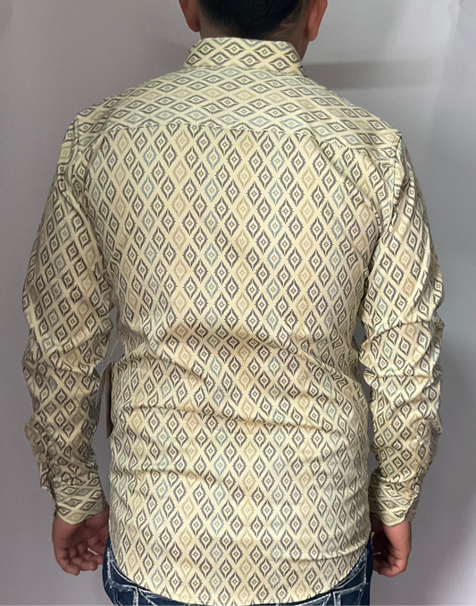 Platini Modern Fit Stretch Light Blue Beige Diamond Men Shirt