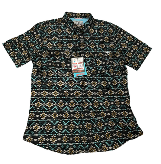 Platini Performance Blue Patterns/Azul Patrones Short Sleeve Manga Corta Mens Shirt (Camisa Caballero)