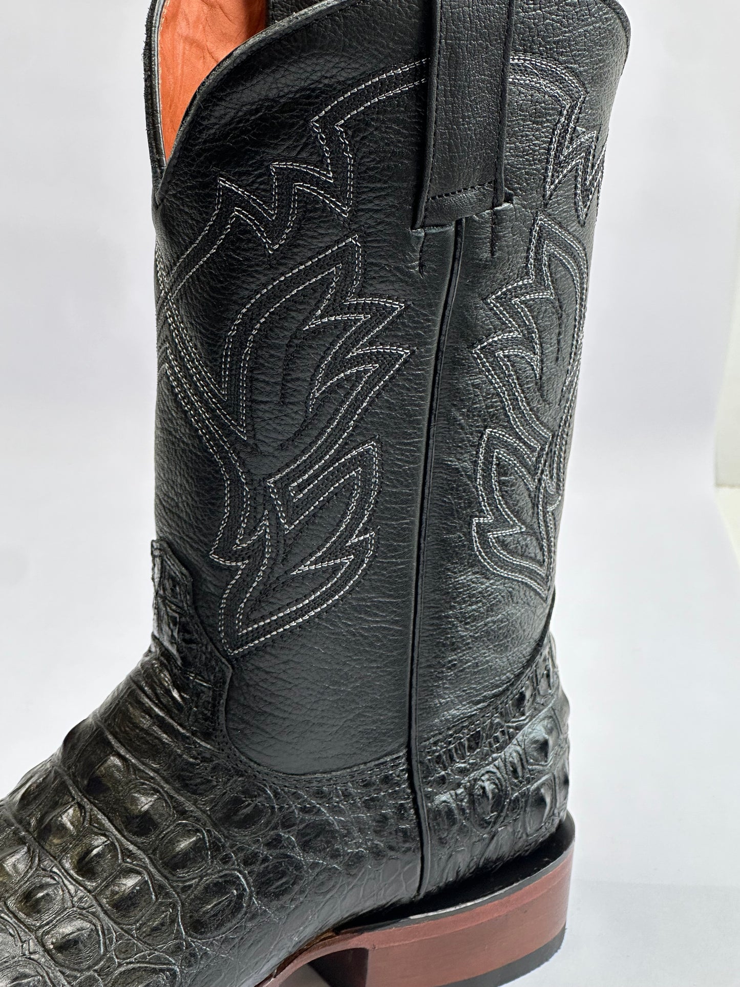 RDR Men’s Black Nile Print Leather Cowboy Boots With Leather Sole