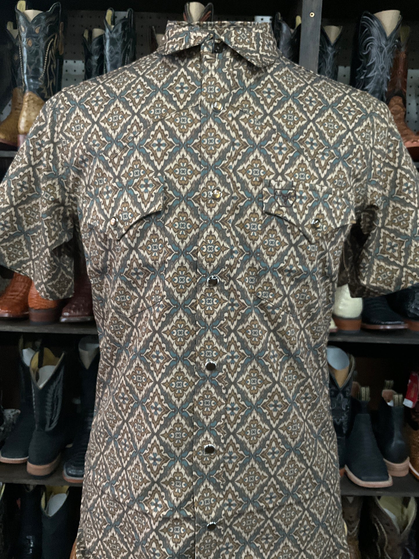 Platini Mens Short Sleeve Shirt color:brown PGW10638