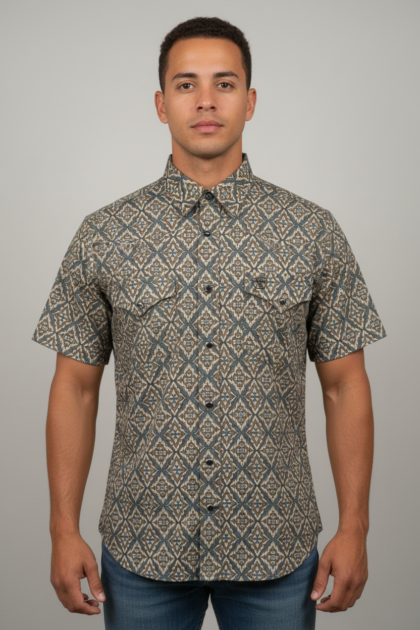 Platini Mens Short Sleeve Shirt color:brown PGW10638