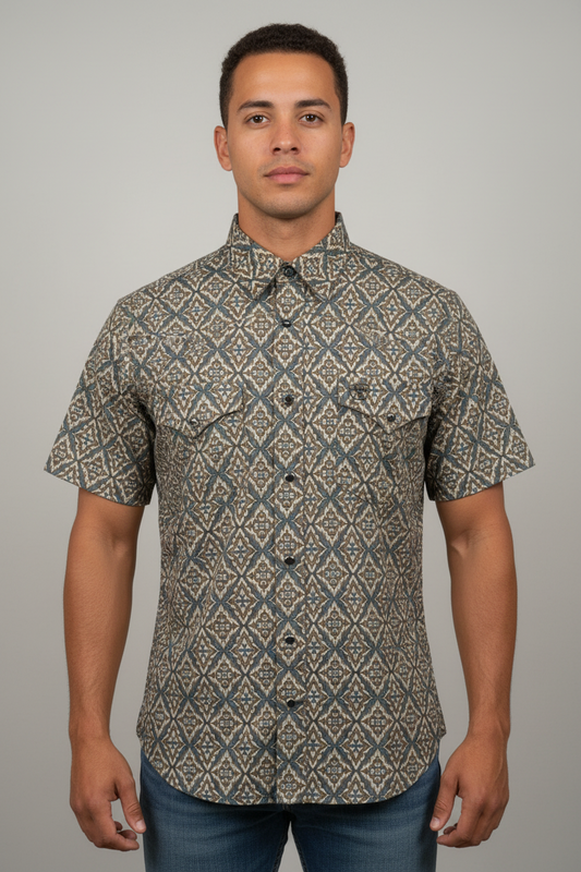 Platini Mens Short Sleeve Shirt color:brown PGW10638