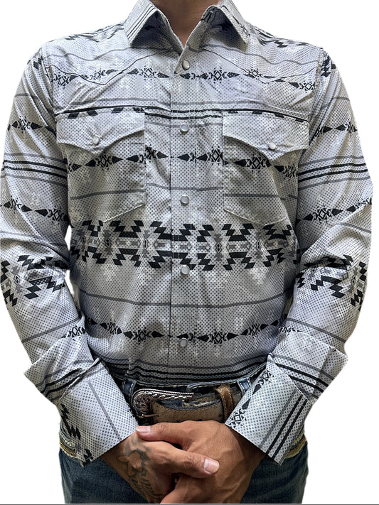 Montero Men Shirt style MT4025 Grey/ black ( camisa Montero de hombre Gris y negro de Broches ) modern fit