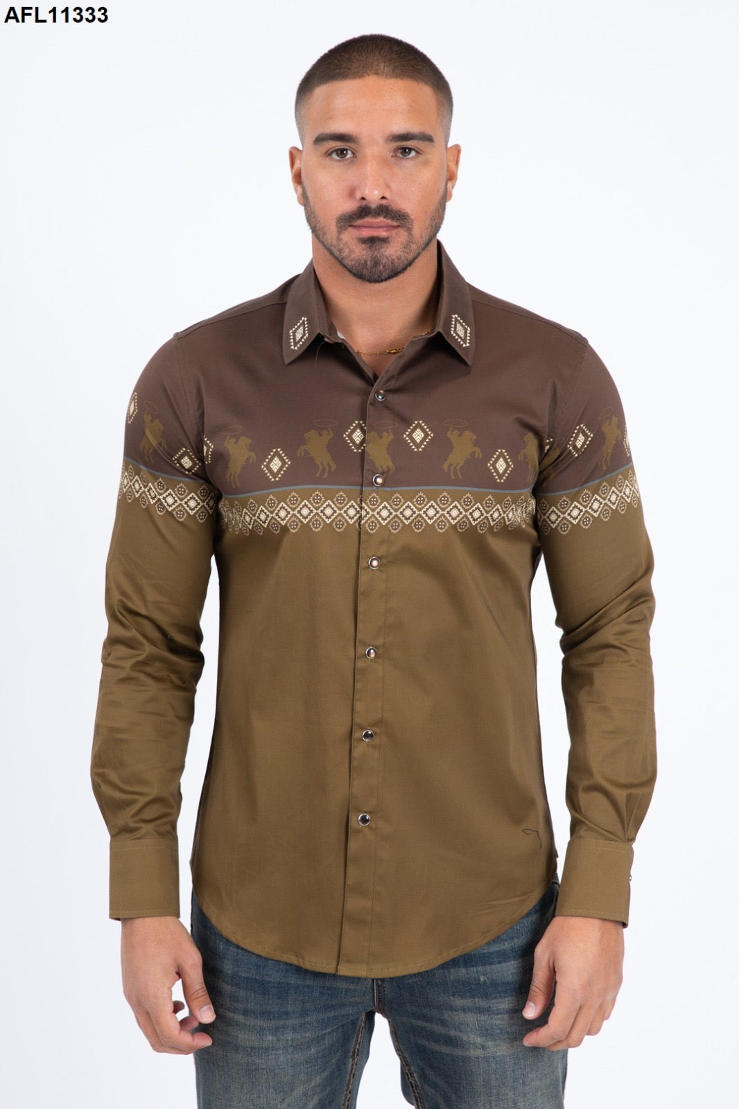 Platini Men Shirt AFL11333 Brown Long sleeve