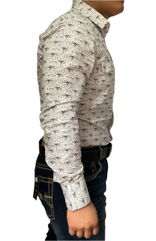 Platini White/Black Bull Blanca/Negro toro Long Sleeve/Manga Larga Mens Shirt (Camisa Caballero)