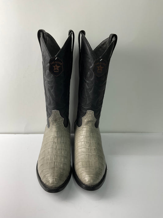 Alligator belly gray (lagarto panza gris ) Los Altos exotic Men Boot Semi-oval