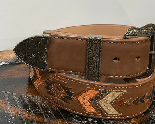 Leather Embroidered Unisex Belt