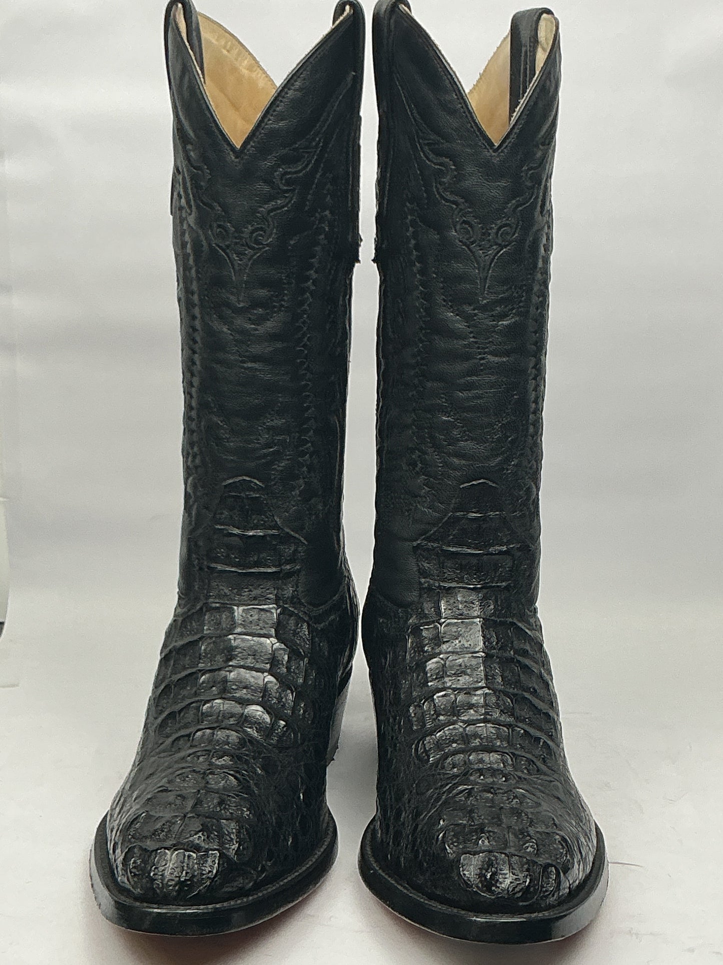 Arango Alligator Back Black Exotic Men’s Semi-Oval Boots
