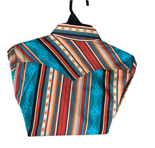 Rock&Roll Denim Girl/Niña Shirt RRGSOSRZ0Y – Stylish geo stripe design with snap buttons LS