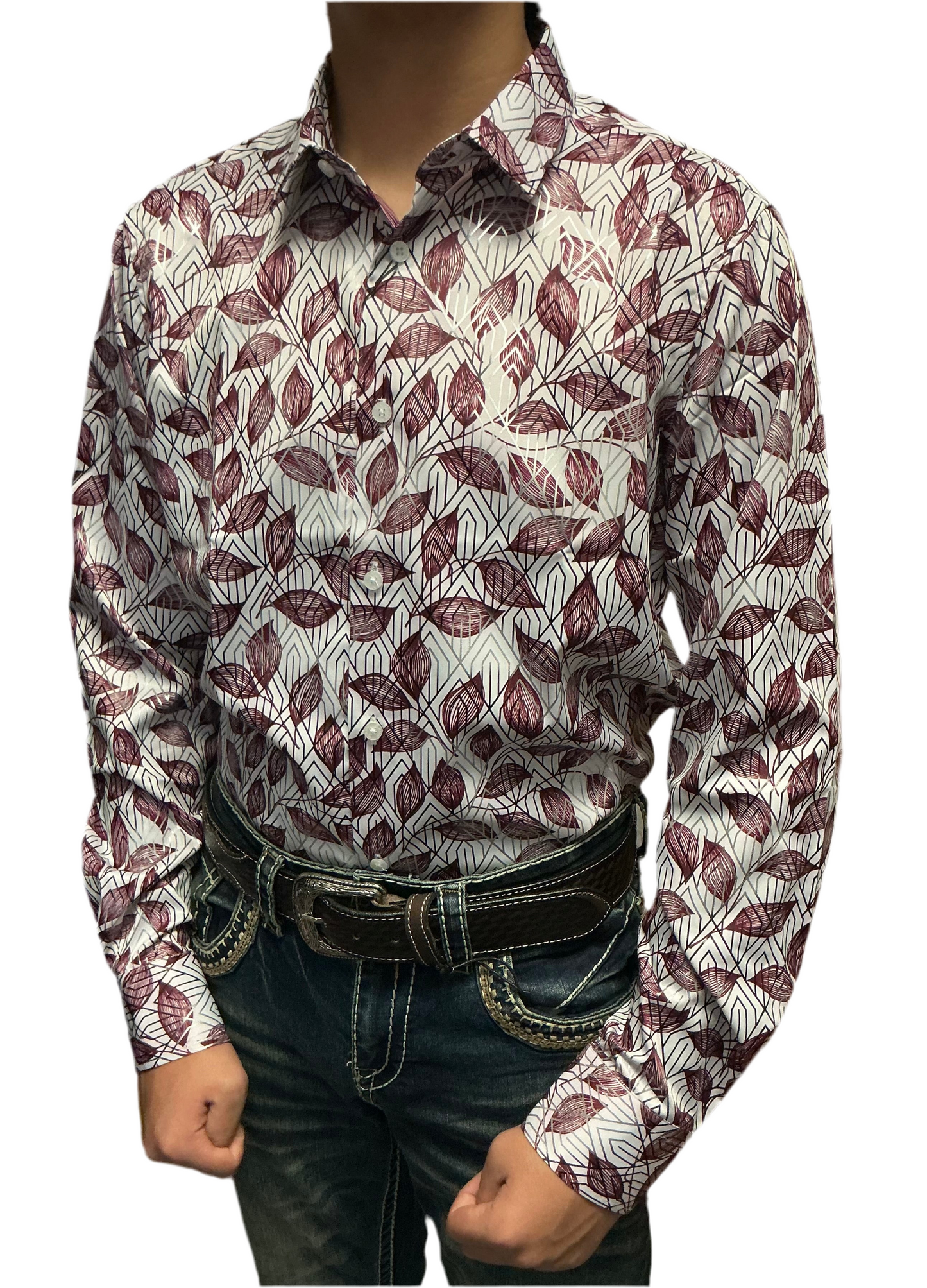 Platini men’s shirt FLP10582 white/wine ( camisa de hombre Platini ) modern fit stretch