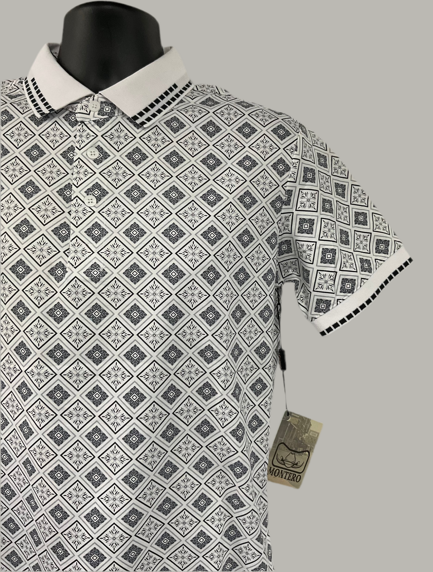 Montero Men’s Polo MT36011 White/black / grey Modern fit