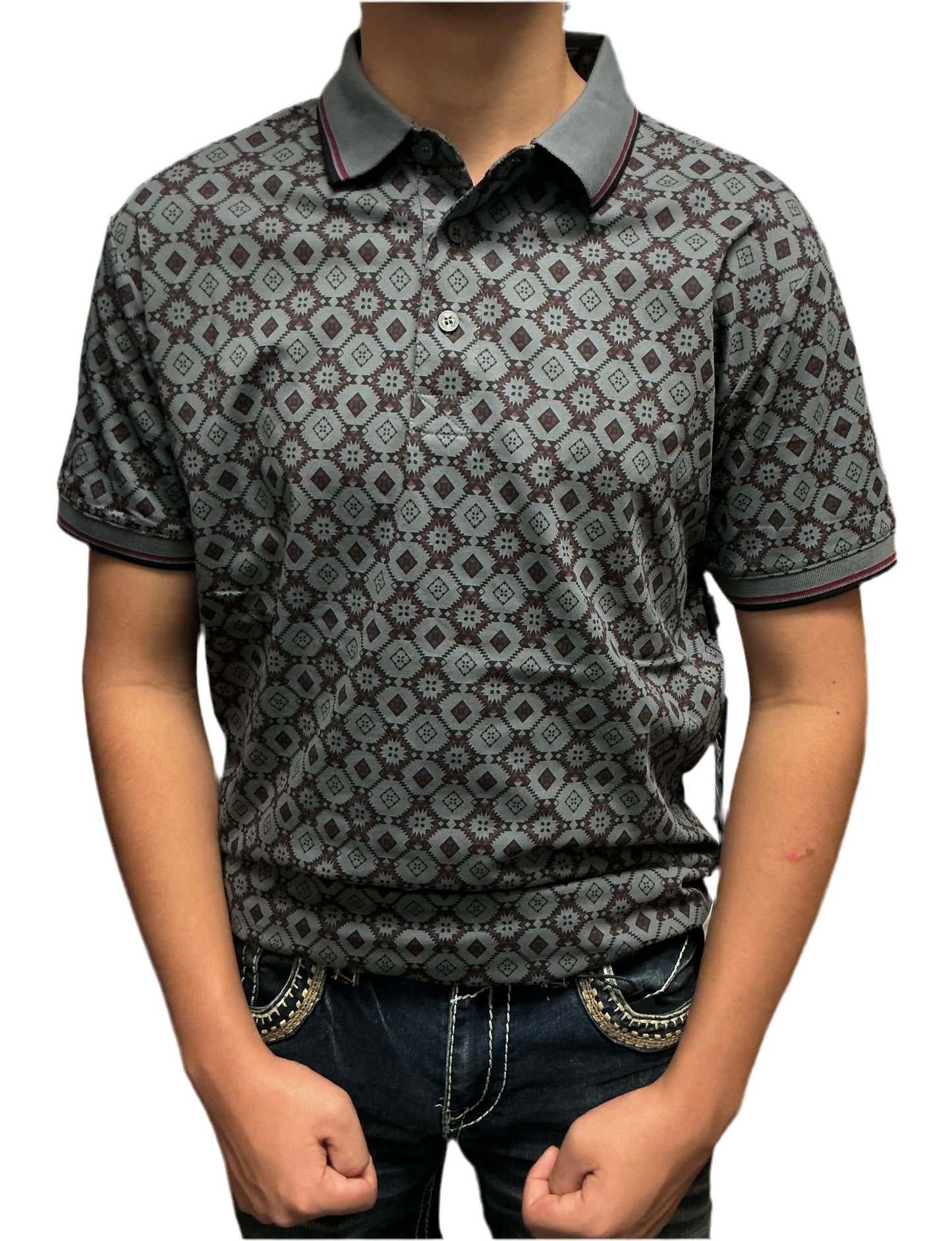 Lamasini Men’s Polo LAM28224 Charcoal/burgundy modern fit