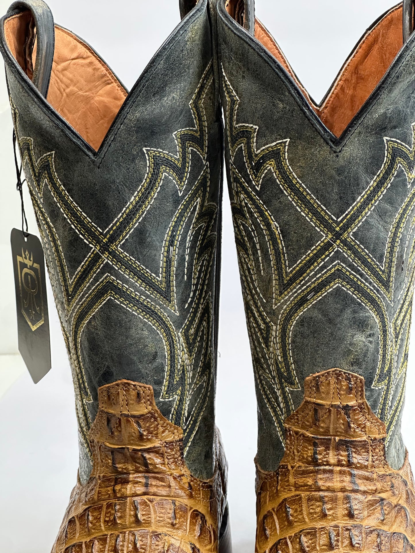 RDR Men’s Honey Nile Print Leather Cowboy Boots With Leather Sole