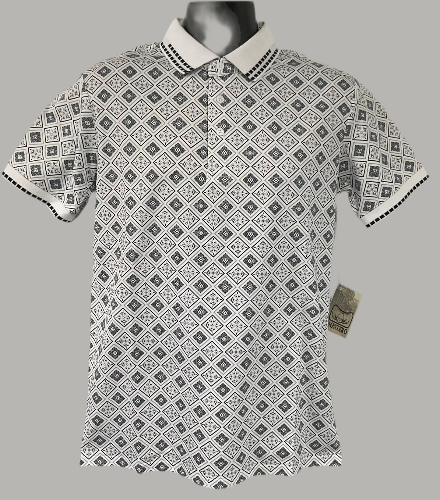 Montero Men’s Polo MT36011 White/black / grey Modern fit