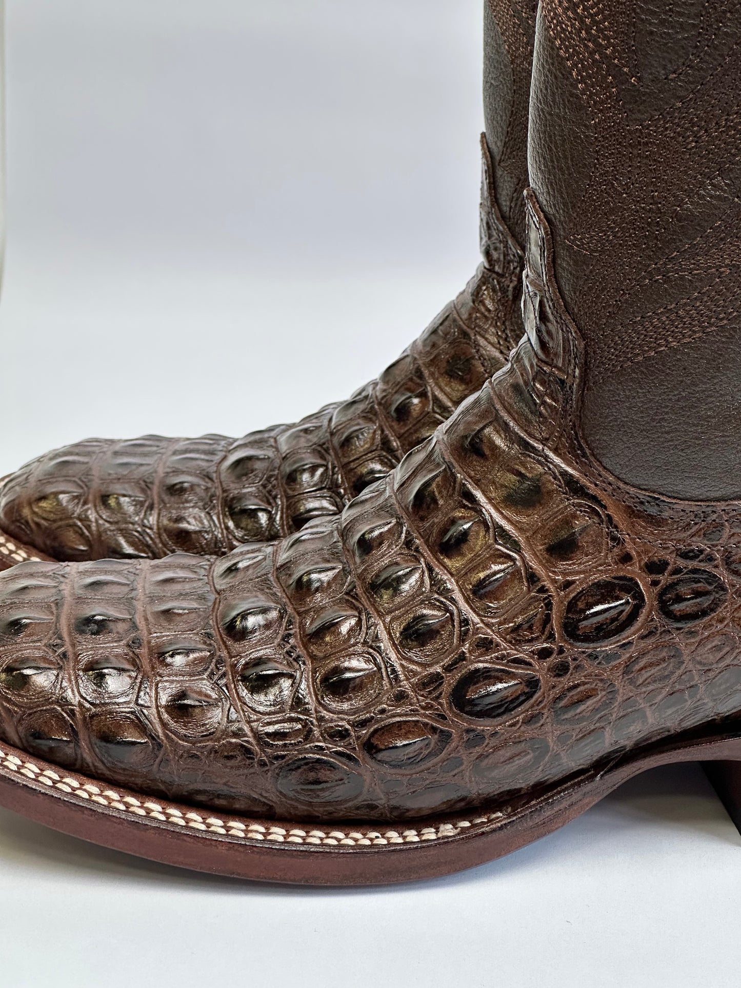RDR Brown Nile Print Leather Cowboy Boots Square Toe Leather Sole