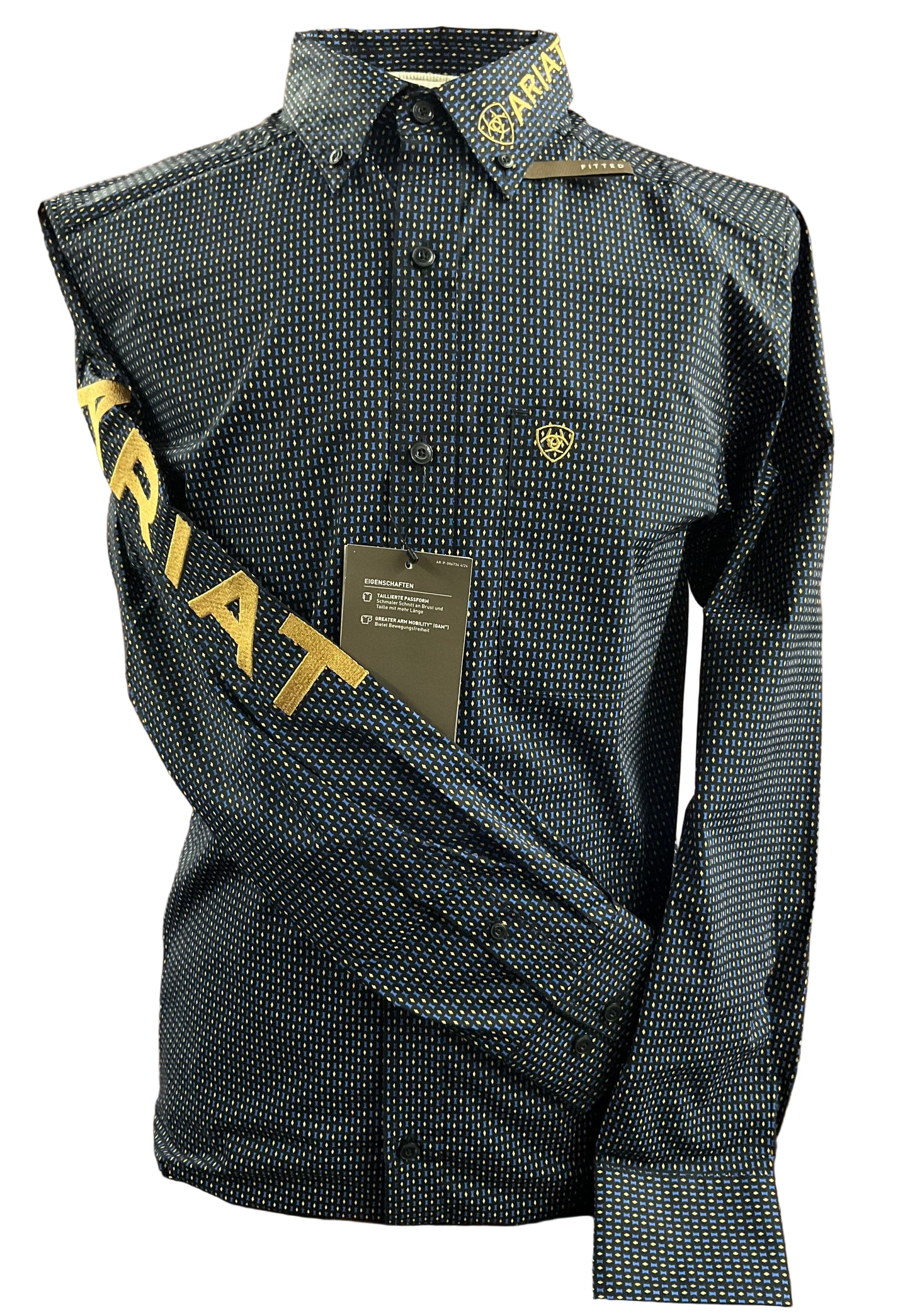 Ariat Mens Team Portland FTD Ls Shirt Navy Blue/Black/Gold 10062254