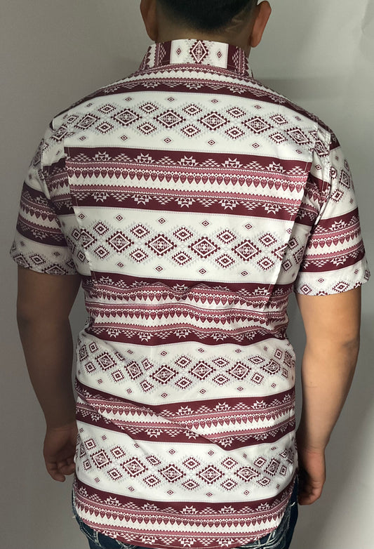 Platini Performance Burgundy White Tribal Pattern Men Shirt