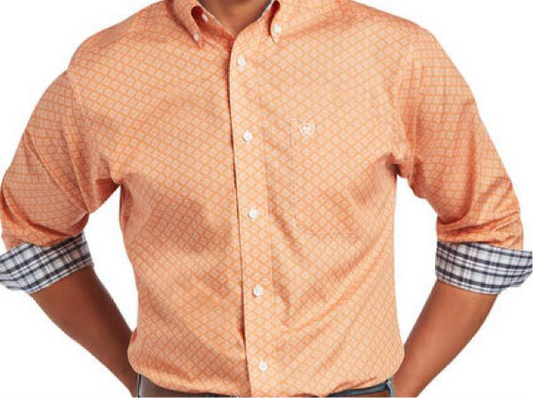 Ariat Wrinkle Free Fitted Habanero Peach Long Sleeve/Manga Larga Mens Shirt (Camisa Caballero)