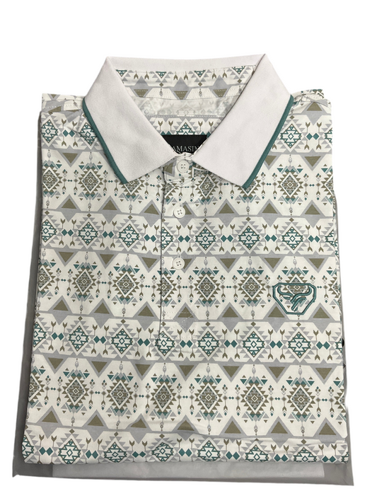 Lamasini men’s Polo LAM28226 White/teal and grey modern fit