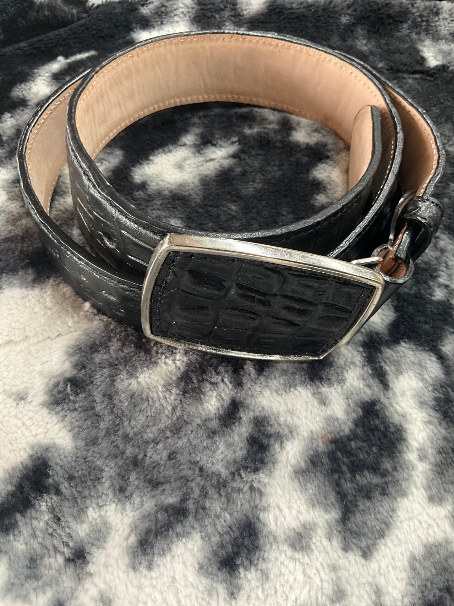 Belt alligator print black square buckle MC