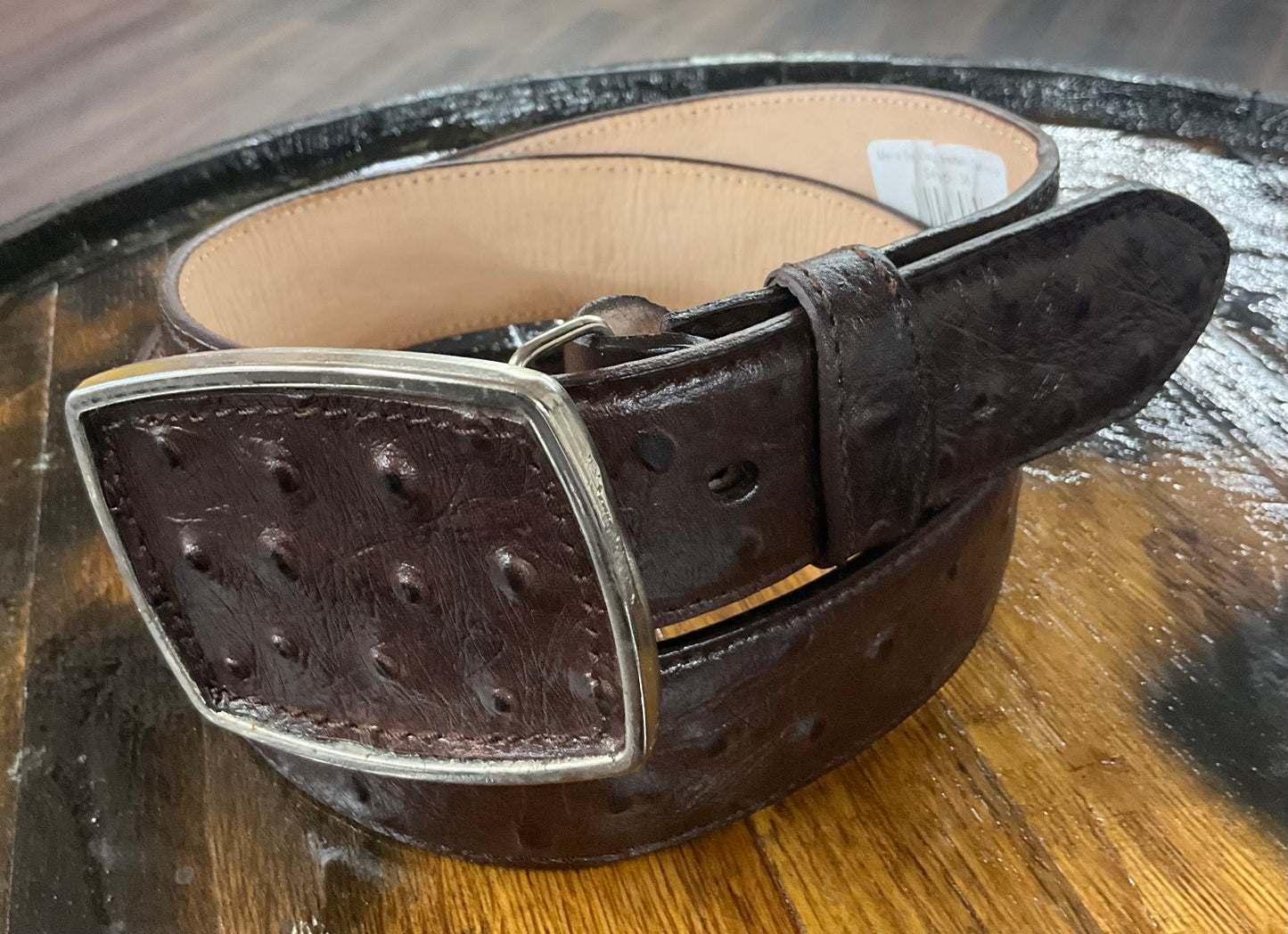 Mens Belt Ostrich Imitation Tabacco