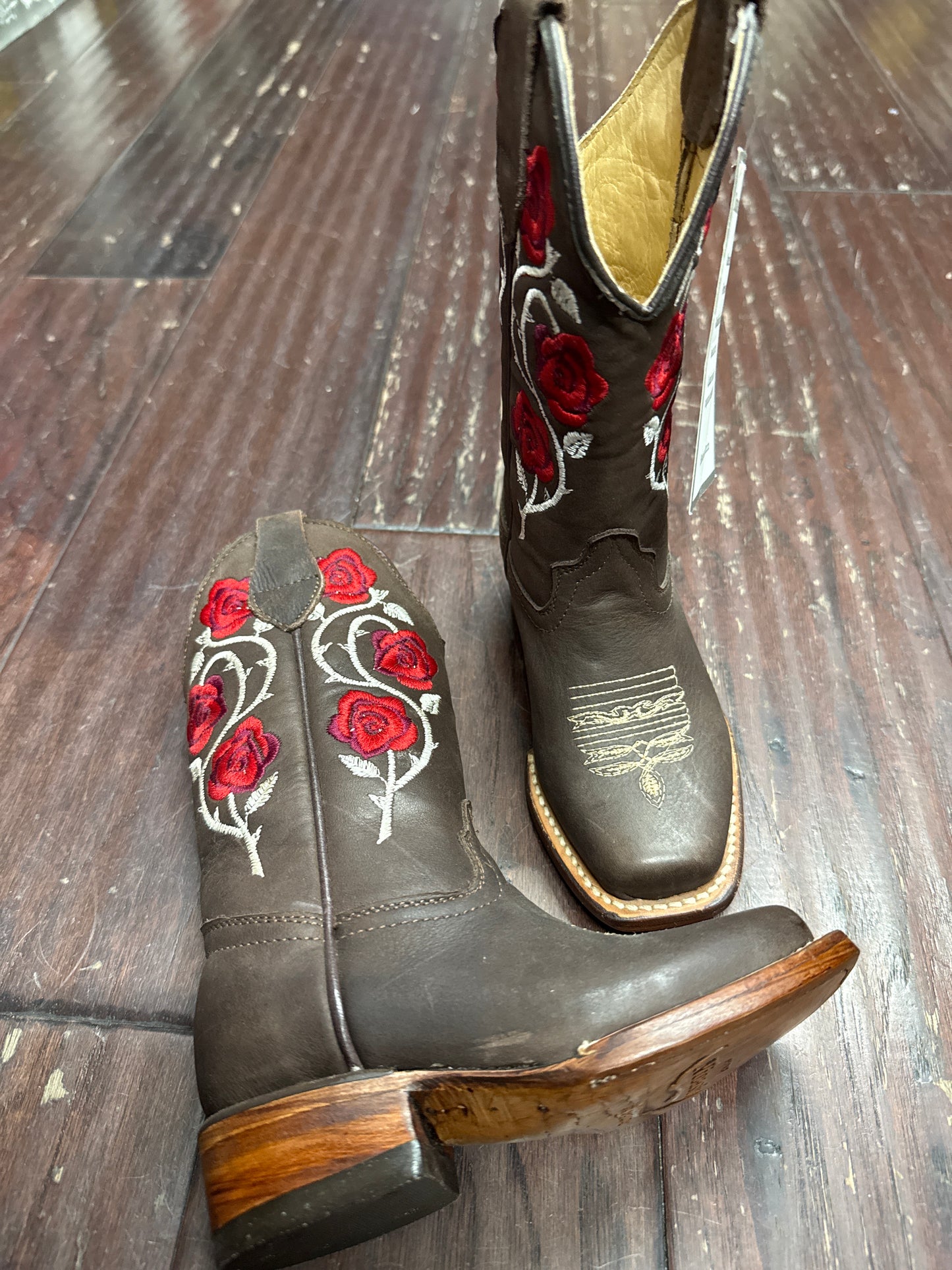 Nicasio girls boots crazy Red Roses dark brown ( botas de Niña )