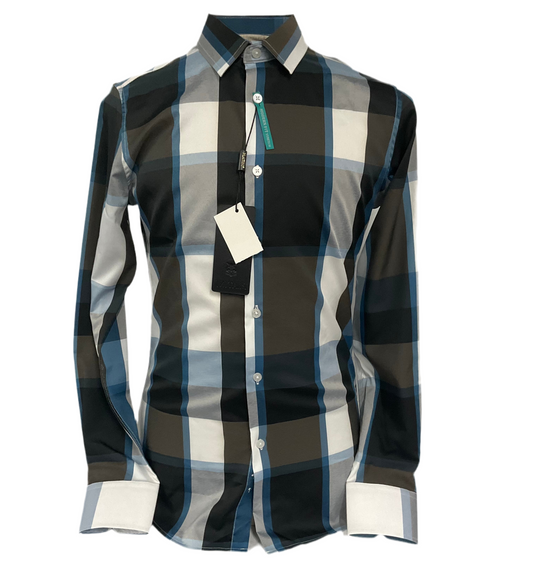 Platini White/Blue Blanca/Azul Modern Fit Stretch Long Sleeve/Manga Larga Mens Shirt (Camisa Caballero)