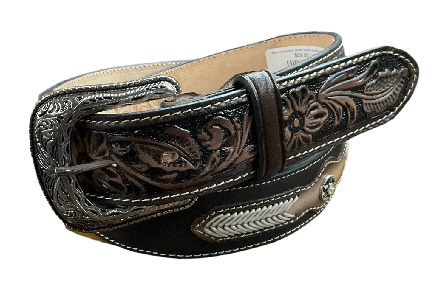 Men belt leather brown suede cincelado Estrella ( Cinto de hombre gamuza conchos Estrella )