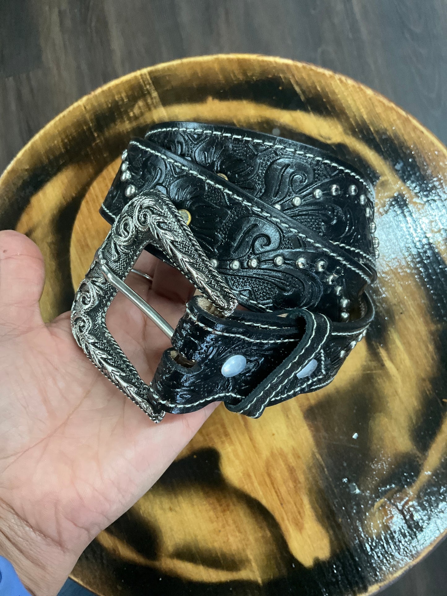 Women belt Black Rhinestones MC