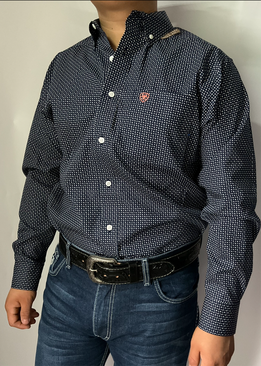 Ariat Navy Classic Fit Wrinkle Free Shirt