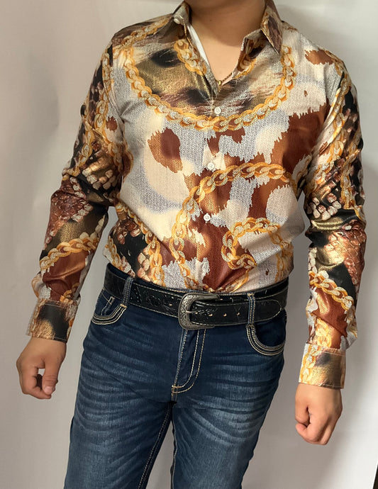 Platini Brown/Cafe Long Sleeve Manga Larga Mens Shirt (Camisa Caballero)