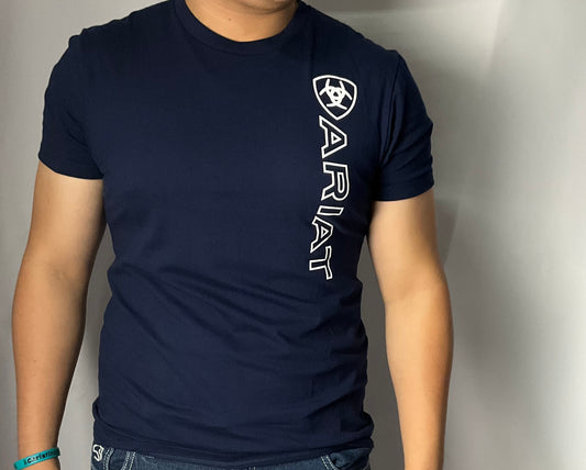 Ariat Blue/Azul Vertical Logo SS Mens Shirt (Camisa Caballero) Manga Corta